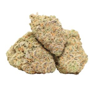 Candyland strain with sweet berry scent and colorful trichome-covered buds