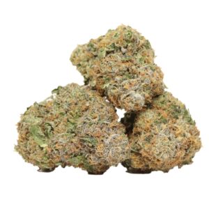 Diablo OG Kush indica buds with dense trichomes and earthy-citrus aroma