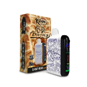 Kream Exotics Delta 9 Disposable 8000mg vape with LED display and exotic strain packaging