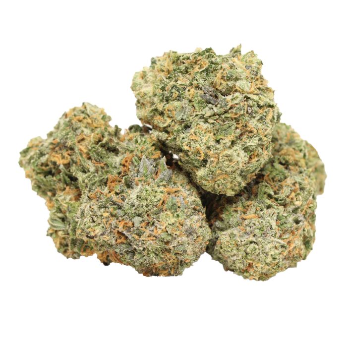 Mataro Blue indica buds with dense trichomes and sweet berry aroma