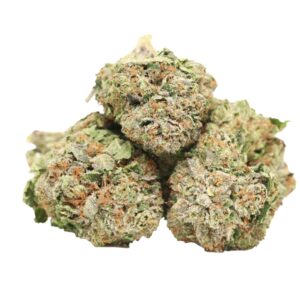 Pink Island Kush indica-dominant buds with tropical aroma and pink highlights