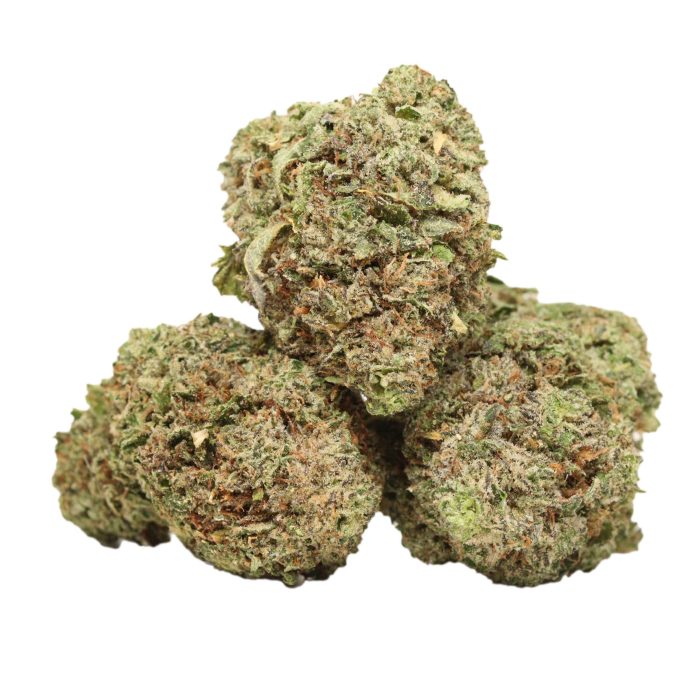 Platinum Kush indica-dominant buds with earthy aroma and frosty trichomes