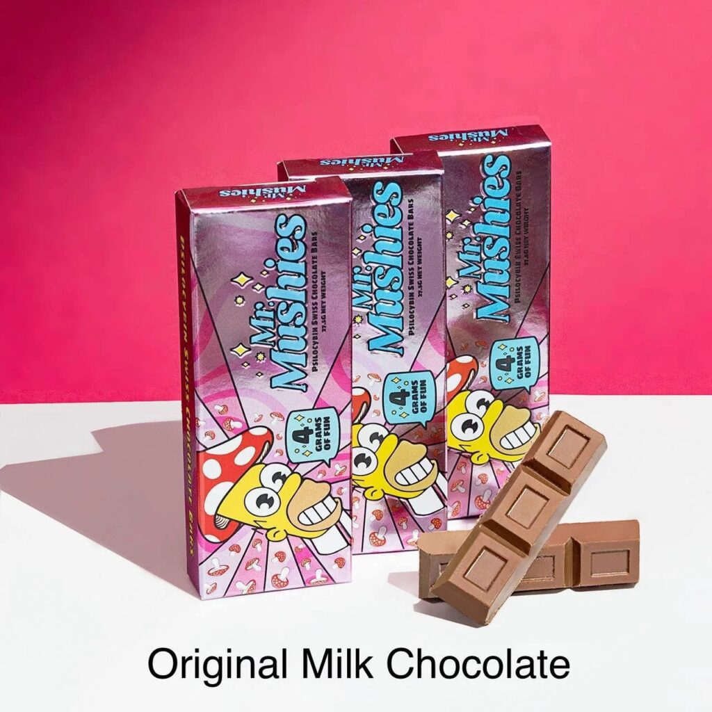 Mr Mushies Chocolate Bar for controlled psilocybin experience in USA, Canada, Australia